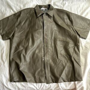 Short sleeve boxy faux leather top